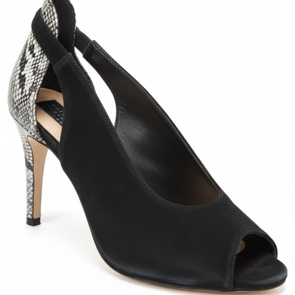 White House Black Market Grace Black Suede Snakeskin‎ Peep Toe Heels 9.5M